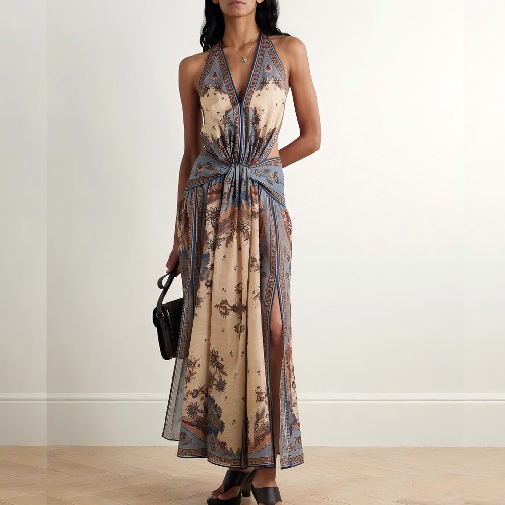 Zimmermann Women’s Ascension Plunge Halter printed cotton maxi dress
